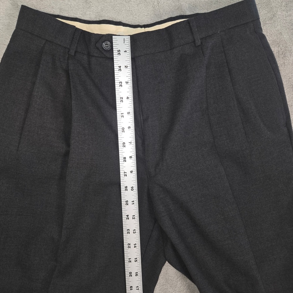 Jos A Bank Mens 33R Charcoal Gray 100% Wool Pleated Cuffed Dress Pants Trousers - Picture 8 of 10